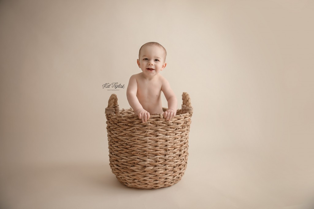 9 month old baby boy in basket