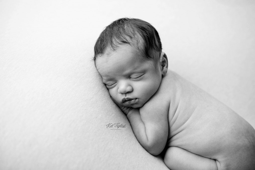 black and white photo of newborn baby girl