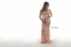 Pregnant mom in pink trumpet gown