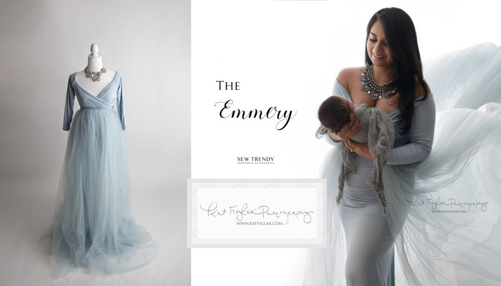Sew trendy accessories emmery gown in blue rain color with willow skirt